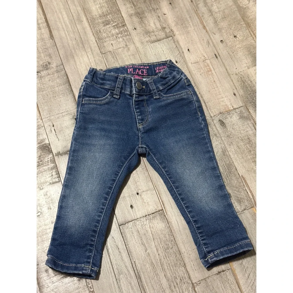 The Childrens Place Girls Blue Denim Legging Jeans Adjustable Waist 12-18M